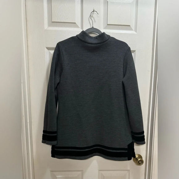 Soft Surroundings Runway Tunic Gray Black Velvet Trim Sweater Top NO SIZE TAG - Picture 2 of 7